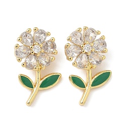 Настоящее золото 18K Латунные микро проложить кубического циркония подвески, цветок, с эмалью, без кадмия и без свинца, долговечный, реальный 18 k позолоченный, 18x10.5x7 мм, отверстие : 4x3 мм