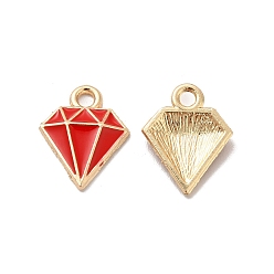 Темно-Красный Панданы из сплава эмали, без свинца и без кадмия, золотой свет, бриллиантовый шарм, темно-красный, 15x12x2.5 мм, отверстие : 1.8 мм