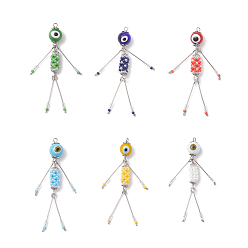 (52) Непрозрачная лаванда Подвески в виде человека из стеклянных бус, с железной петлей и лэмпворком и 304 штифтом-ушком из нержавеющей стали, разноцветные, 66x10 мм, отверстие : 2.5x2 мм