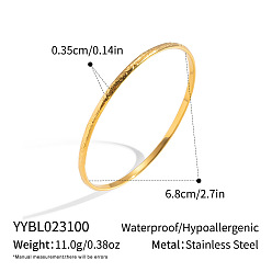 Real 18K Gold Plated 3.5MM 304 Stainless Steel Vintage Textured Round Bangles for Women, Real 18K Gold Plated, Inner Diameter: 2.68 inch(6.8cm)