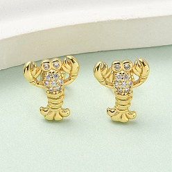 Другие Серьги-гвоздики из латунного микро-паве, стойки покрытие, долговечный, без кадмия и без свинца, золотые, омар, 13.5x12 мм