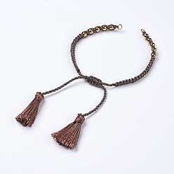 Coffee Polyester DIY Braided Bracelet Making, with Brass Findings and Tassel, Coffee, 9-7/8 inch(250mm), 5mm, Hole: 2mm, Tassels: 24x5mm