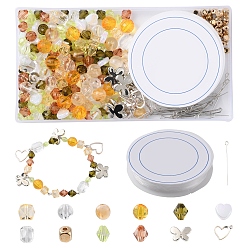 Yellow Green DIY Butterfly Bracelet Making Kit, Including Bicone & Cube & Heart Acrylic & Plastic Beads, Alloy Charms, Elastic Thread, Yellow Green, 318Pcs/box