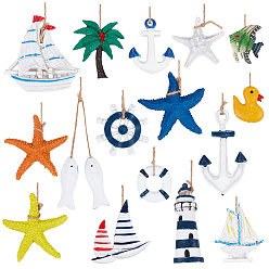Mixed Shapes 16 шт 16 стили подвесные украшения из смолы на тему океана, Фестиваль джутовой веревки, разнообразные, 43~233.5x30~82x7~12 мм, 1 шт / стиль