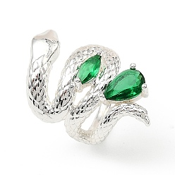 Серебро Латунные бусины из фианита, змея, бусины с большим отверстием, серебряные, 20x14x15 мм, отверстие : 10 мм