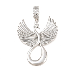 Platinum Brass Pendants, Phenix Charms, Rack Plating, Long-Lasting Plated, Lead Free & Cadmium Free, Platinum, 40x32.5x2mm, Hole: 8.5x5.5mm