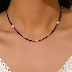 Золотой Винтажные ожерелья из граненых круглых стеклянных бусин в европейском стиле для женщин, черно-белые, золотые, 16.14 дюйм (41 см)