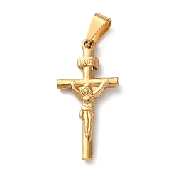 Золотой 201 подвески из нержавеющей стали, подвески в виде креста-распятия, вакуумное покрытие pvd, золотые, 32x15.5x2.5 мм, отверстие : 8x4 мм