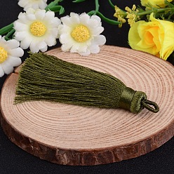 Темно-оливково-зеленый Нейлон кисточкой большие украшения кулон, темно-оливковый зеленый, 70~74x11 мм, отверстие : 4 мм