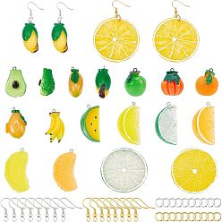 Mixed Color DIY Dangle Earring Making Kits, Including 32Pcs Fruit Resin Pendants, Brass Earring Hooks, Alloy & Brass Jump Rings, Mixed Color, 160pcs/box