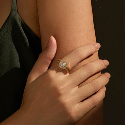 Плоский Круглый Браслет-манжета из латуни с кубическим цирконием для женщин., золотые, плоско-круглые, внутренний диаметр: регулируемый