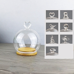 Clear Heart Glass Dome Cover, Decorative Display Case, Cloche Bell Jar, with Wood Base, Clear, 120mm