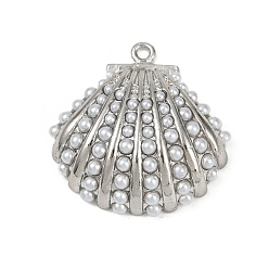 Платина Латунные подвески, с абс пластмассовой имитационной жемчужиной, формы раковины, долговечный, без кадмия и без свинца, стойки покрытие, платина, 28.5x27.5x9 мм, отверстие : 1.6 мм