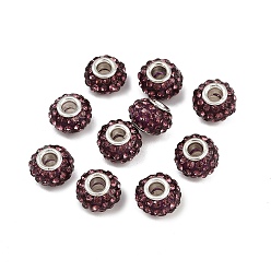 Свет Аметист Бусины со стразами из смолы, с двойными сердечниками серебрянного цвета из латуни, класс А, рондель, светлый аметист, 10x7 мм, отверстие : 2.5 мм