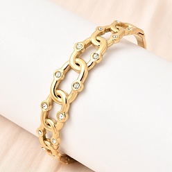 Настоящее золото 18K 304 Шарнирные браслеты из нержавеющей стали со стразами для женщин, овальные, ионное покрытие (ip), долговечный, реальный 18 k позолоченный, внутренний диаметр: 2.34x1.97 дюйм (5.95x5 см)