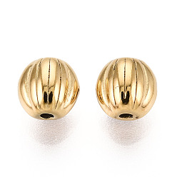 Настоящее золото 14K Текстурированные 304 проставки из нержавеющей стали, овальные, реальный 14 k позолоченный, 6x6x5 мм, отверстие : 1.2 мм