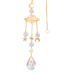 Золотой 1 Декоративный подвесной элемент в виде ловца солнца из граненого стекла, с латунной и железной фурнитурой, для дома, садовый декор, планета, золотые, 435 мм