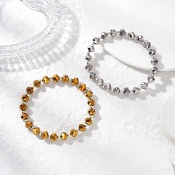 Круглые Гальванизированные прозрачные стеклянные бусины с гальванизированными немагнитными синтетическими гематитовыми бусинами и корейскими эластичными браслетами из кристаллической нити, круглые, круглые, внутренний диаметр: 2-1/8 дюйм (5.5 см)