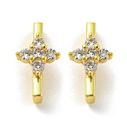 Настоящее золото 18K Покрытие стойки латунь микропаве прозрачные многожильные звенья из кубического циркония, долговечный, без свинца и без кадмия, Прямоугольник с цветком, реальный 18 k позолоченный, 13x7x7 мм, отверстие : 1.2 мм