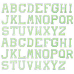 Зеленый газон Компьютеризированная вышивка ткань железа на патчи, аксессуары для костюма, аппликация, алфавит, Письмо ~ Z, зеленый газон, 47.5~51x15~39.5x1.5 мм, 26 шт / комплект, 2sets / мешок