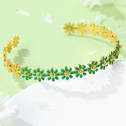 Зеленый 304 женские браслеты-манжеты с открытыми манжетами и эмалью из нержавеющей стали, зелёные, внутренний диаметр: 2~2-1/2 дюйм (5.05~6.3 см)