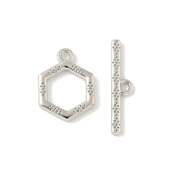 Платина Застежка тоггл из сплава, без кадмия и без свинца, стойки покрытие, шестиугольник, платина, шестиугольник: 16x12x2 мм, отверстие : 1.6 мм, бар: 4.5x20.5x1.5 mm, отверстие : 1.6 мм