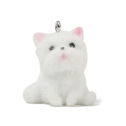 Собака Подвески из непрозрачной смолы с рисунком животных, с железной платиной петлей, собака, 24.5x22.5x20 мм, отверстие : 2 мм