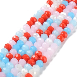 Rouge Orange Chapelets de perles en verre, facette, rondelle, rouge-orange, 8x6mm, Trou: 1mm, Environ 65~68 pcs/chapelet, 15.7~16.1 pouce (40~41 cm)