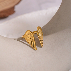 Настоящее золото 18K Регулируемые 304 манжеты из нержавеющей стали с открытыми кольцами для женщин, крылья, реальный 18 k позолоченный, 19.8 мм, внутренний диаметр: 17.8 мм