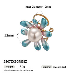 Цветок День святого Валентина 304 нержавеющая сталь с пластиковыми жемчужинами на манжете, открытые кольца, золотые, цветок, 19 мм
