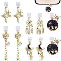 Oro 10 pcs 5 estilo plástico tapones antipolvo para móviles, con los colgantes de la aleación, formas mixtas, dorado, 40~68 mm