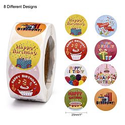 Word Self-Adhesive Paper Stickers, Gift Tag, for Party, Decorative Presents, Happy Birthday Theme, Round, Colorful, Word, 25mm, 500pcs/roll