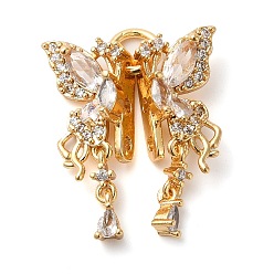 Прозрачный Латунные микро проложить кубического циркония слайд прелести, без кадмия, без никеля и без свинца, бабочка, реальный 18 k позолоченный, прозрачные, 22x18x6 мм, отверстие : 1.4 мм