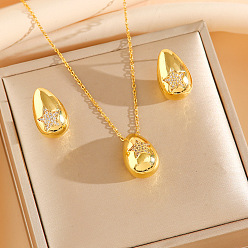 Звезда 304 комплекты из серег-гвоздиков и ожерелий с кубическим цирконием из нержавеющей стали, слеза, золотые, звезда, 450 мм