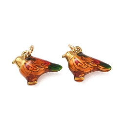Indian Red 304 Stainless Steel Pendants, with Enamel, Bird Charms, Ion Plating(IP), Golden, Indian Red, 9.5x14x5mm, Hole: 3mm