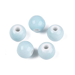 Azul Claro Cuentas de porcelana vintage hechas a mano, fantasía antigua porcelana esmaltada, rondo, azul claro, 9.5~11x8.5~9.5 mm, agujero: 2~3 mm