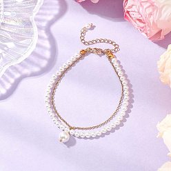 Круглые Многорядные браслеты из ракушечных жемчужин и круглых бусин для женщин, с 304 кабельными цепочками из нержавеющей стали, круглые, 7-3/4 дюйм (19.7 см), очарование: 13x8 мм.