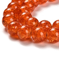 Dark Orange Spray Painted Crackle Glass Beads Strands, Round, Dark Orange, 10mm, Hole: 1.3~1.6mm, about 80pcs/strand, 31.4 inch