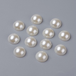 Creamy White Half Round Domed Imitated Pearl Acrylic Cabochons, Creamy White, 16x8mm