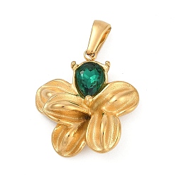 Изумруд 304 из нержавеющей стали горный хрусталь подвески, , золотые, изумруд, 25.5x23x7 мм, отверстие : 6.5 мм