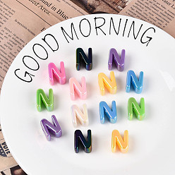 Letter N УФ-покрытие непрозрачные акриловые европейские бусины, бусины с большим отверстием, разноцветные, Письмо N, 21x17x13.5 мм, отверстие : 6 мм