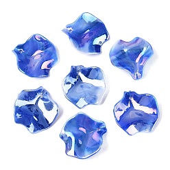 Royal Blue AB Color Plated Opaque Acrylic Pendants, Petaline Charms, Royal Blue, 25~26x24x9~11mm, Hole: 1.6mm, about 724pcs/500g