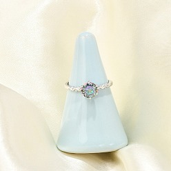 Платина Родиевое покрытие 925 регулируемые кольца из стерлингового серебра с муассанитом для женщин, с микро проложить кубического циркония, платина, круглый : 8x7 мм, внутренний диаметр: 18 мм