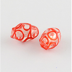 Rot Manuell Murano Glas Perlen, ellipsenförmige, rot, 16x11 mm, Bohrung: 1.4~1.6 mm