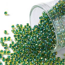 (1829) Inside Color AB Jonquil/Forest Green Lined TOHO Round Seed Beads, Japanese Seed Beads, (1829) Inside Color AB Jonquil/Forest Green Lined, 11/0, 2.2mm, Hole: 0.8mm, about 5555pcs/50g
