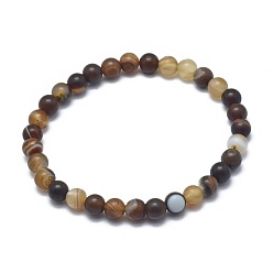 Banded Agate Natural Banded Agate/Striped Agate Bead Stretch Bracelets, Frosted, Round, 2-1/8 inch~2-3/8 inch(5.5~6cm), Bead: 8mm