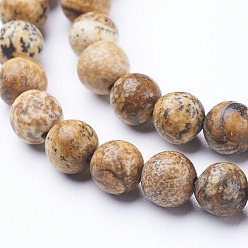 Picture Jasper Gemstone Beads Strands, Natural Picture Jasper, Round, about 6mm in diameter, hole: about 0.8mm, 15~16 inch