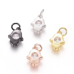 (52) Непрозрачная лаванда Тема религии, латунные микро проложить кубического циркония подвески, с целью перехода в кольце, долговечный, hamsa рука / рука fatima / рука miriam, прозрачные, разноцветные, 9.5x7x2 мм, отверстие : 2.5 мм