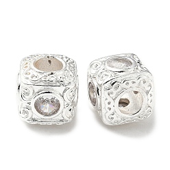 Серебро Латунные кубические прозрачные циркониевые европейские бусины, долговечный, кубические, серебряные, 9.5x9.5x9.5 мм, отверстие : 4 мм