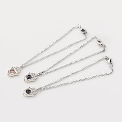 (52) Непрозрачная лаванда 316 браслеты с подвесками из хирургической нержавеющей стали, с тибетскими выводами типа сплава и стеклянные бусины, hamsa рука / рука fatima / рука miriam, разноцветные, 7-1/2 дюйм (190 мм)